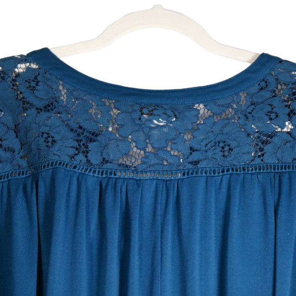 Lane Bryant Blue Knit Tunic Top Women 3X Stretch Crochet Boho Bell Sleeve V Neck - Picture 7 of 9